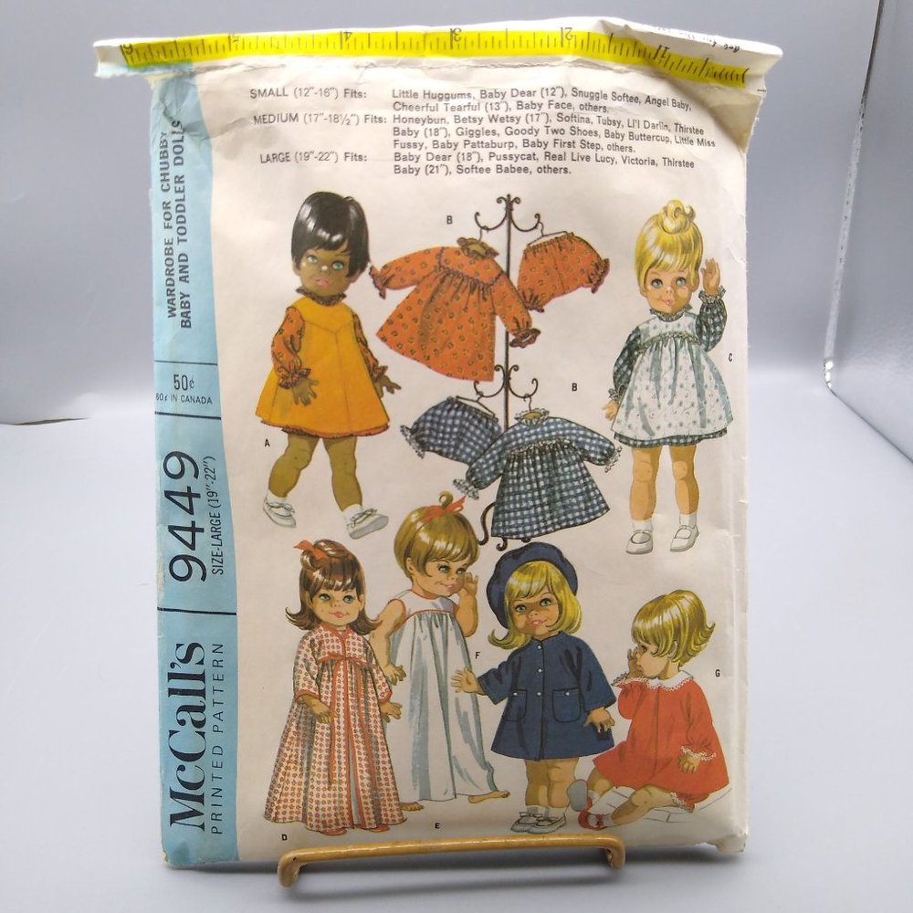Vintage Craft Sewing PATTERN McCalls 9449, Doll Clothes 1968 Wardrobe for Chubby